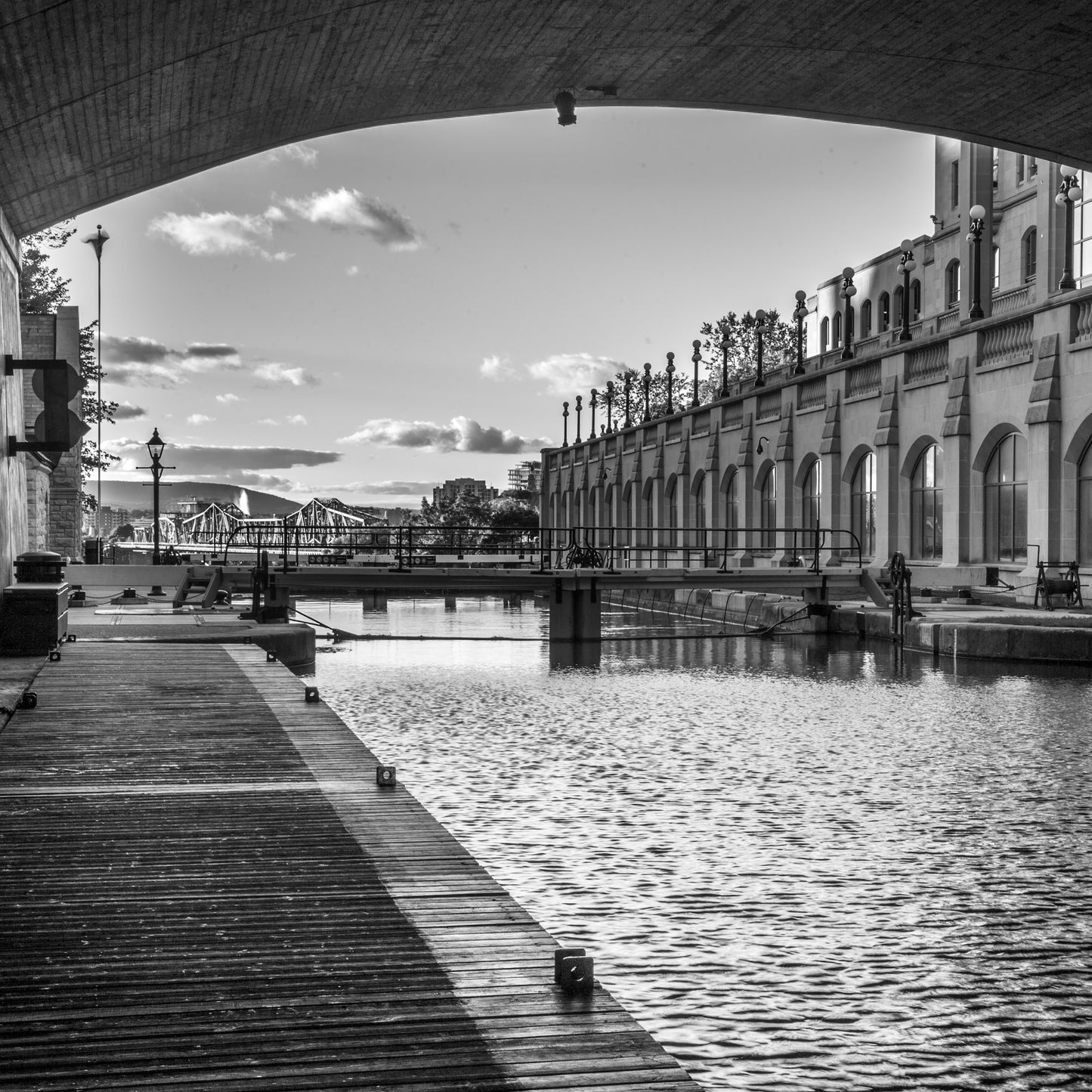 Locks Under Bridge B&W